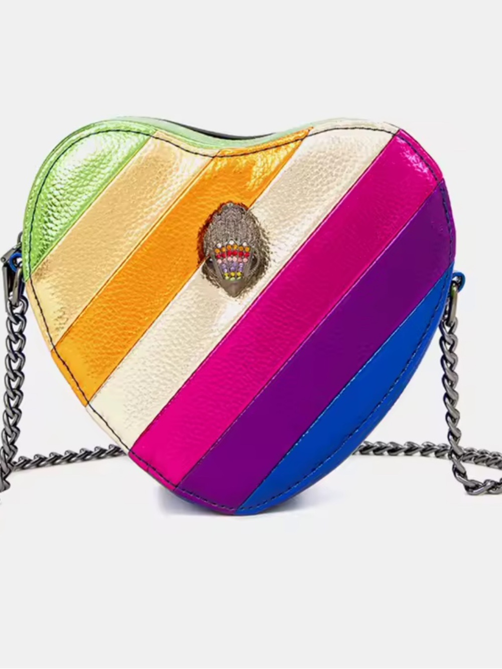 Kurt Geiger Heart-Shaped Rainbow Stripe Crossbody Bag - Picture 2 of 10